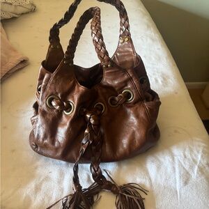 Kooba Tan Braided Leather Shoulder Bag